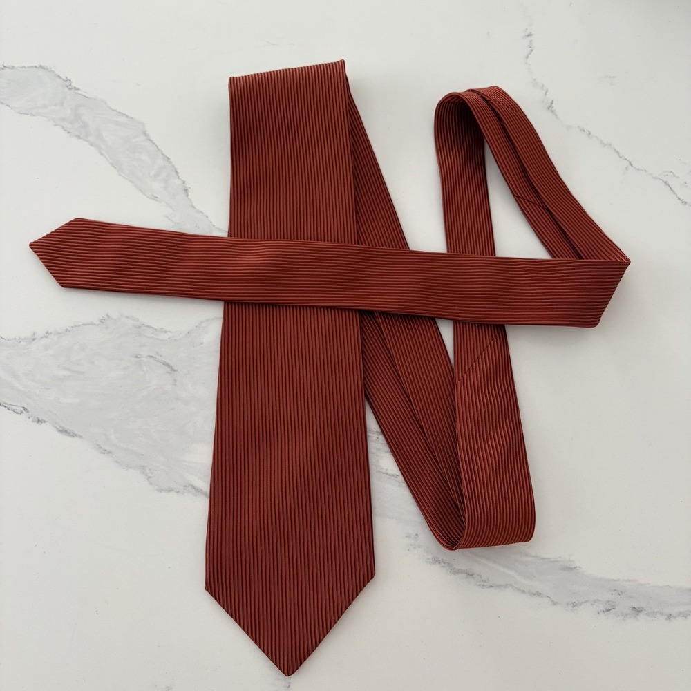 French Charvet Place Vendome Silk Tie Striped Red Orange